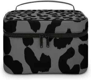 Make Up Bags Dark Gray Black Leopard Cheetah Print Cosmetics Organizer Case for Women, Travel Toiletry Brushes Storage Bag with Carry Handle