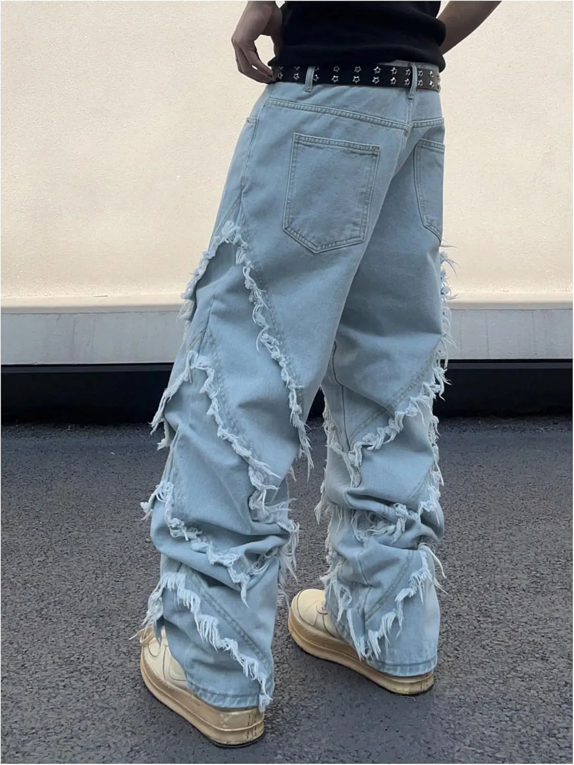MakeMeChic Men's Ripped Baggy Cargo Jeans Distressed Loose Zip Fly Wide Leg Denim Pants