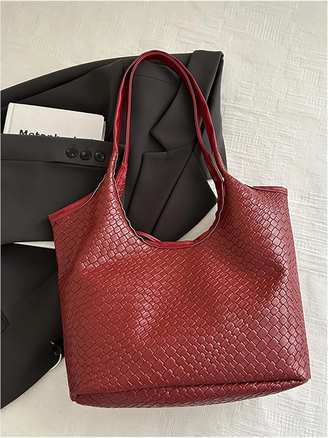 MakeMeChic Women's Faux Leather Bow Shoulder Handbag Double Handle Travel Tote Bag