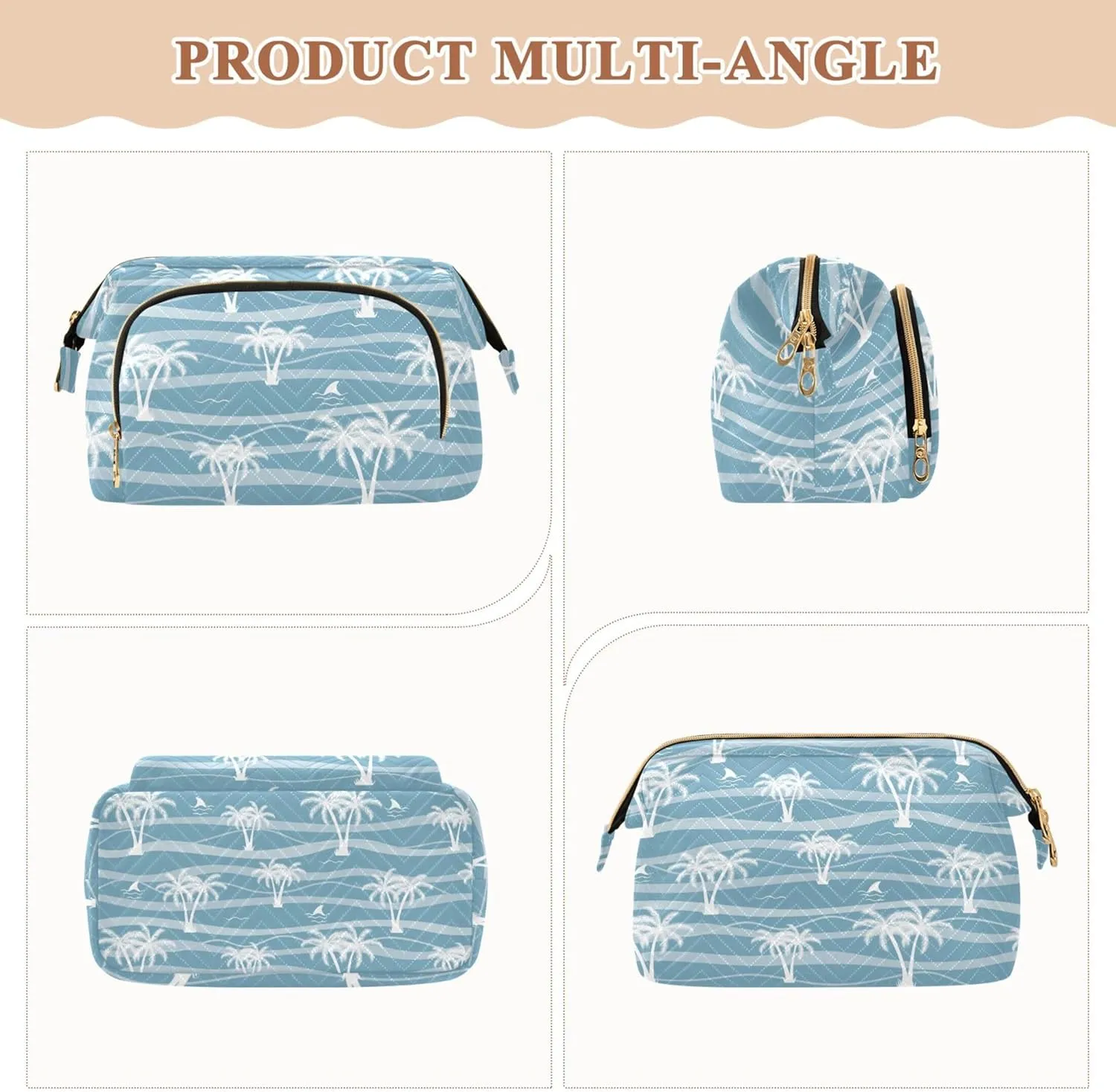 Makeup Bag Cosmetic Bag, Beach Simple Boho Large Capacity Travel Pouch Makeup Case Organizer for Women Toiletry Bag with Zipper for Ladies Girls