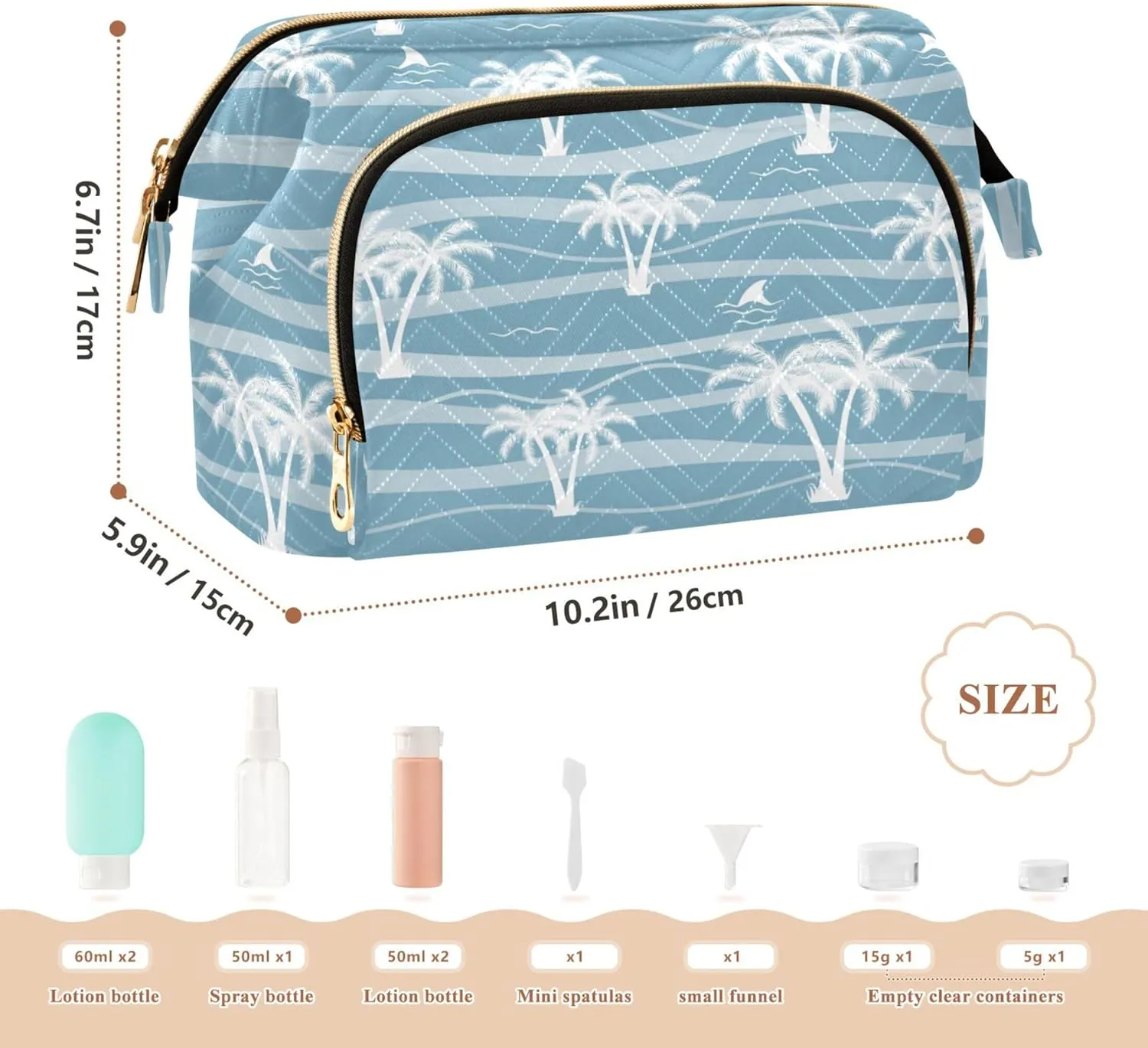 Makeup Bag Cosmetic Bag, Beach Simple Boho Large Capacity Travel Pouch Makeup Case Organizer for Women Toiletry Bag with Zipper for Ladies Girls