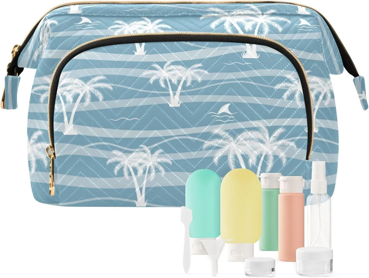 Makeup Bag Cosmetic Bag, Beach Simple Boho Large Capacity Travel Pouch Makeup Case Organizer for Women Toiletry Bag with Zipper for Ladies Girls