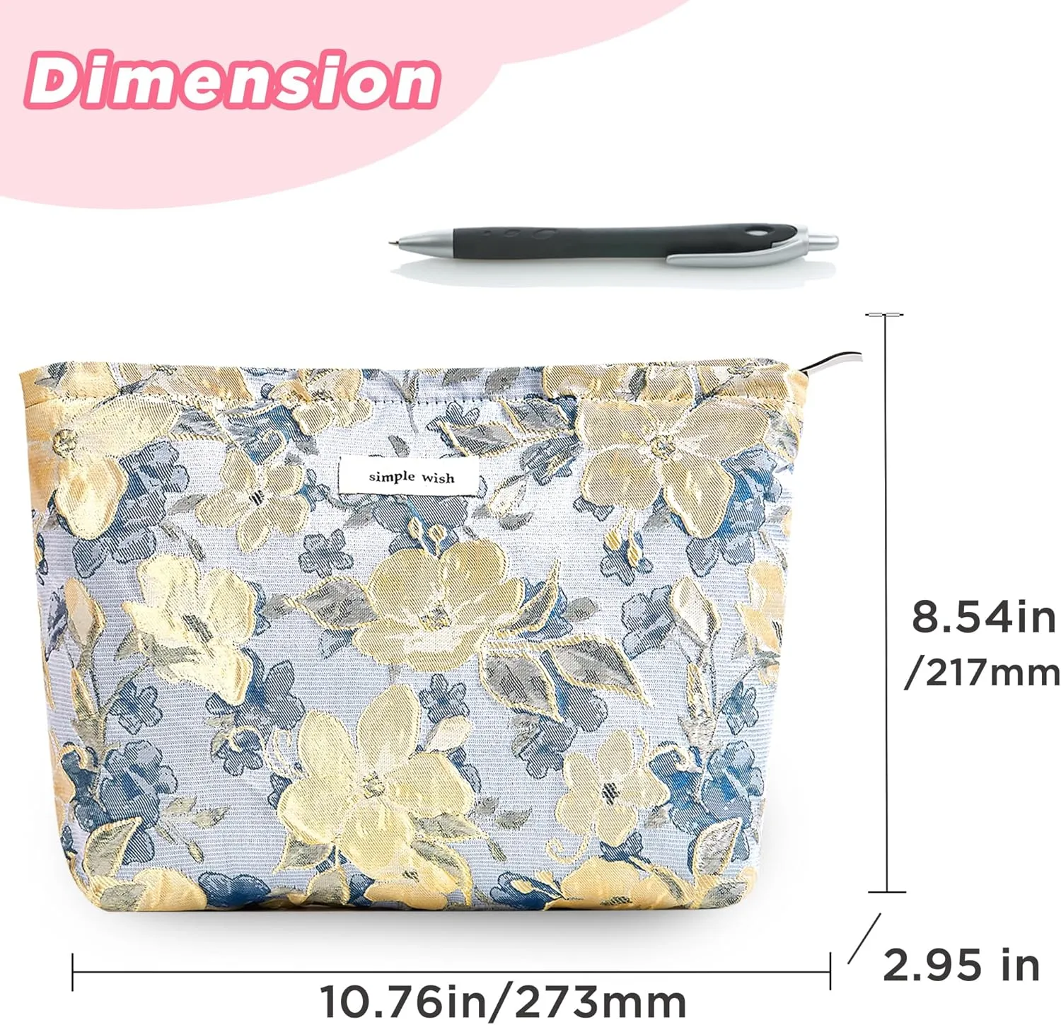 Makeup Bag Cosmetic bag Embroidery Preppy Canvas Toiletry Bag for women Cute zipper pouch Organizer Travel accessories (01-Blue Beige Embossing, Large)