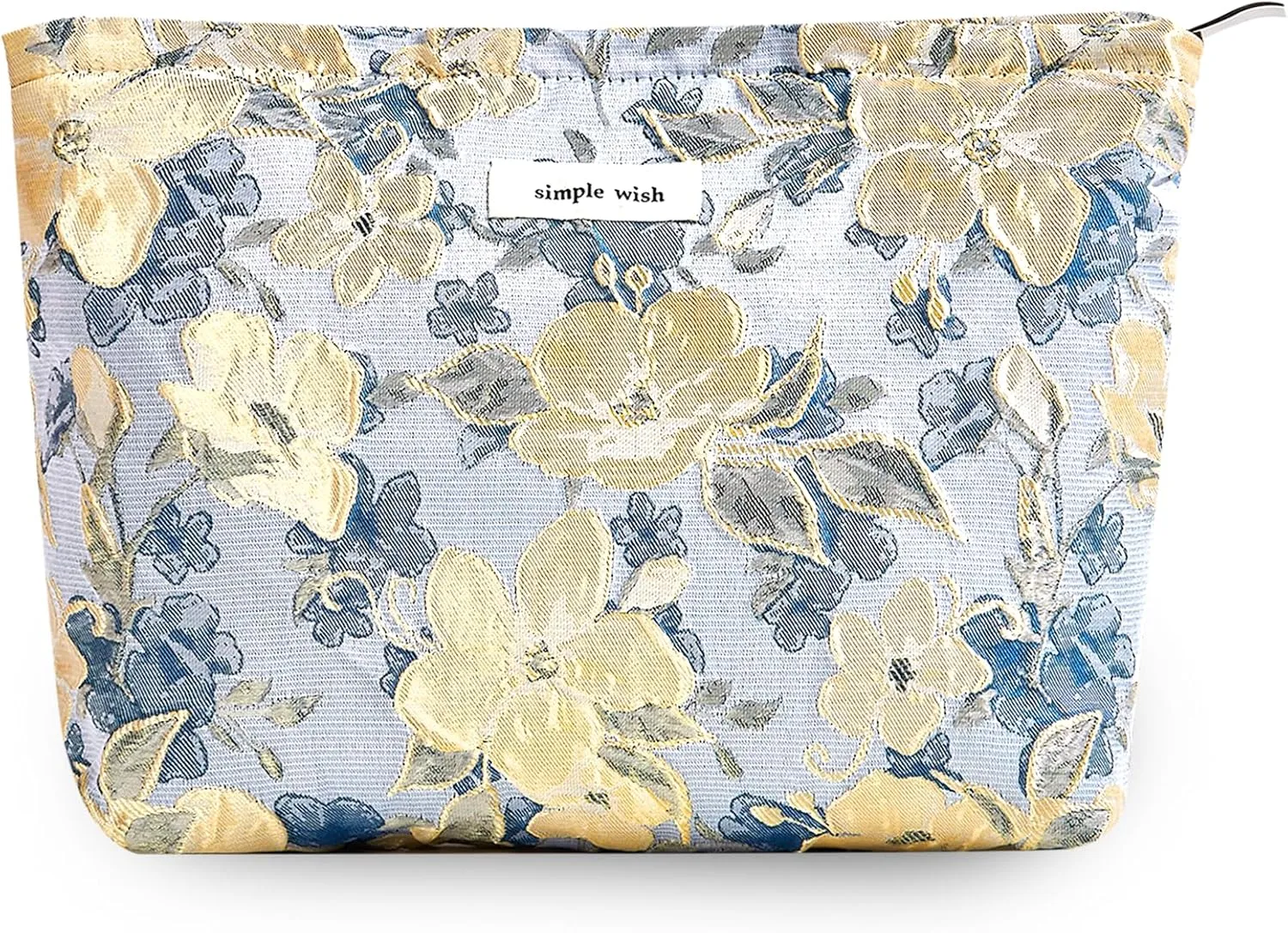 Makeup Bag Cosmetic bag Embroidery Preppy Canvas Toiletry Bag for women Cute zipper pouch Organizer Travel accessories (01-Blue Beige Embossing, Large)