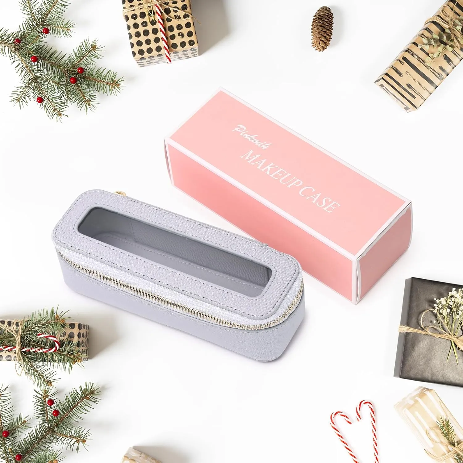 Makeup Brush Bag Slim Clear Makeup Bag Transparent Travel Cosmetic Case & Toiletry Bag with Zipper Small Beatuy Makeup Bag Purse Organizer for Women (Gray, SLIM)