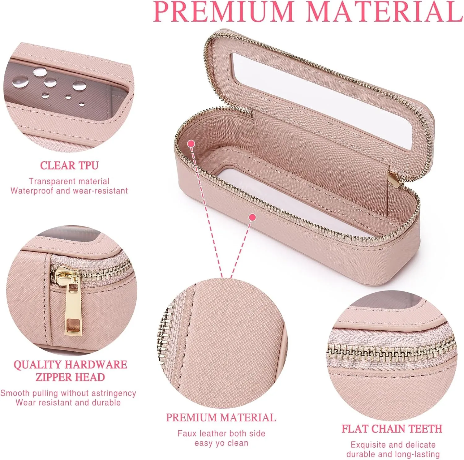 Makeup Brush Bag Slim Clear Makeup Bag Transparent Travel Cosmetic Case & Toiletry Bag with Zipper Small Beatuy Makeup Bag Purse Organizer for Women (Pink, SLIM)