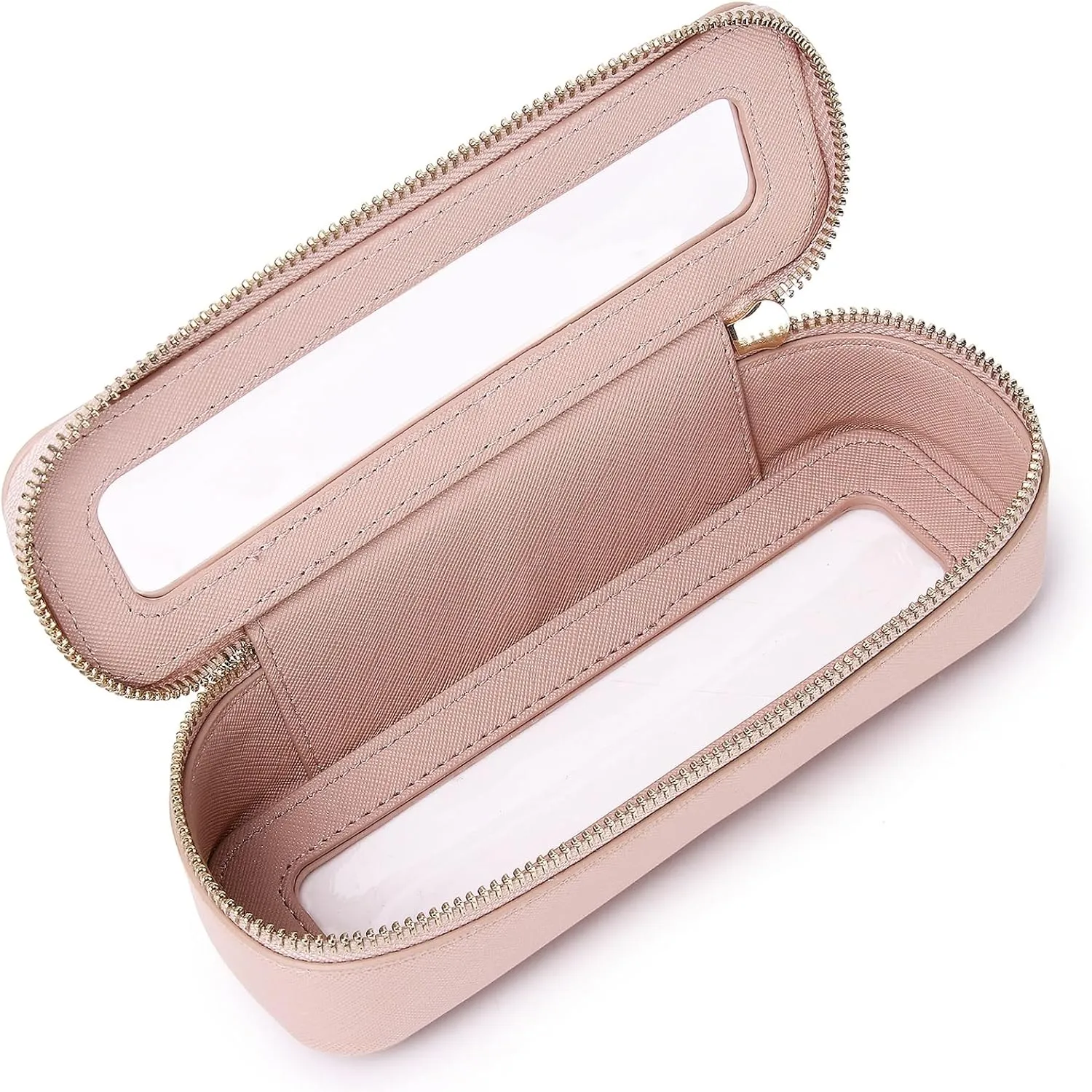 Makeup Brush Bag Slim Clear Makeup Bag Transparent Travel Cosmetic Case & Toiletry Bag with Zipper Small Beatuy Makeup Bag Purse Organizer for Women (Pink, SLIM)