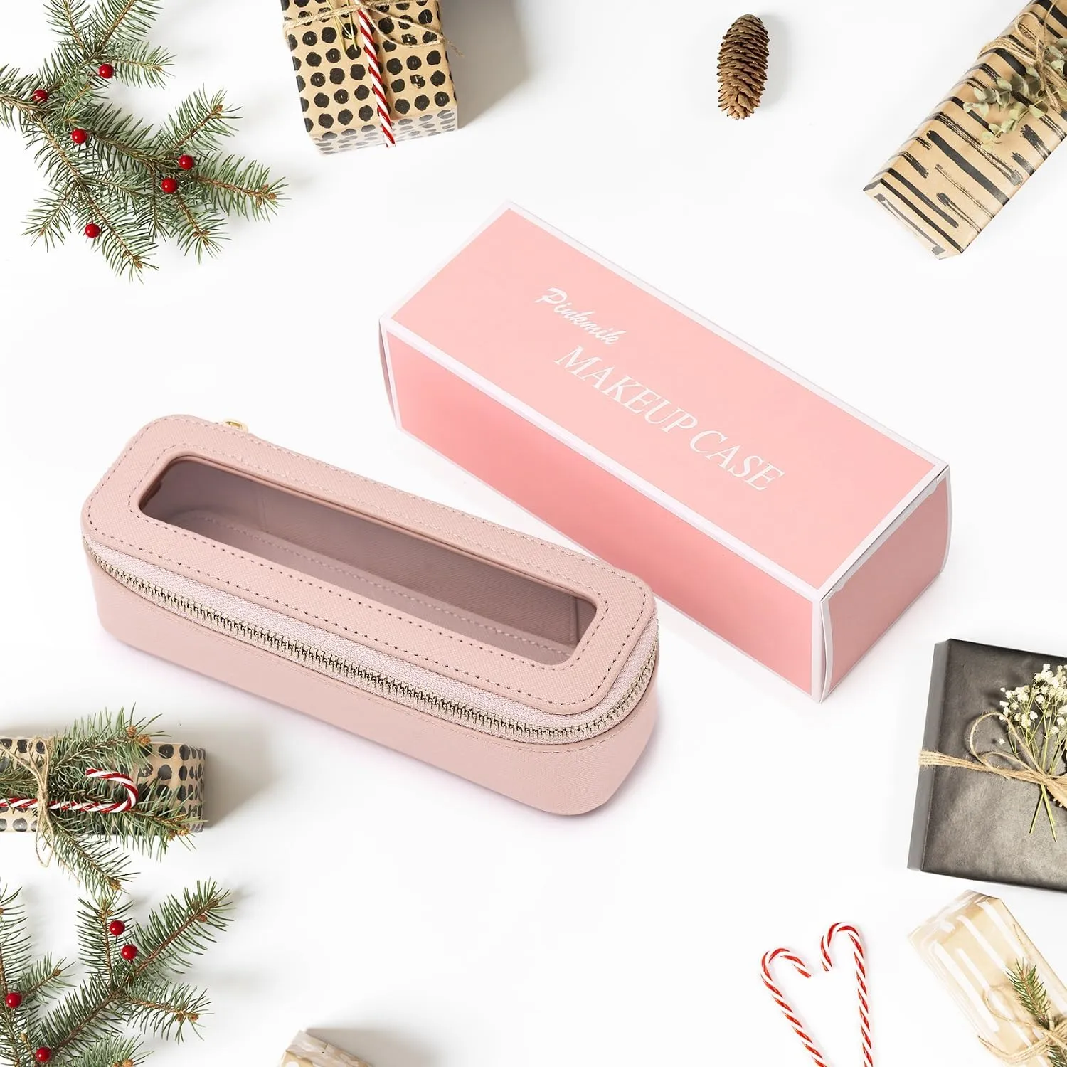 Makeup Brush Bag Slim Clear Makeup Bag Transparent Travel Cosmetic Case & Toiletry Bag with Zipper Small Beatuy Makeup Bag Purse Organizer for Women (Pink, SLIM)