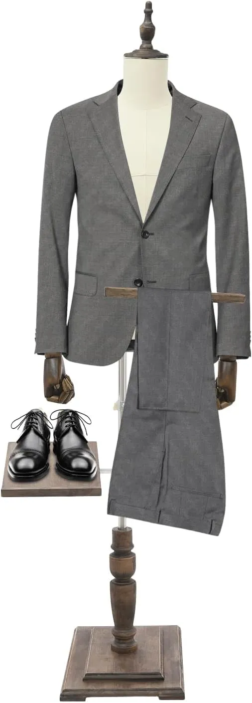 Male Clothing Display Rack,4.43-5.91ft Height Adjustable Clothing Manikin with Shoe Holder & Pants Rack, Mannequin Torso with Stand and Solid Wood Arm,Male Dress Form   Trouser Rack   Shoe Rest