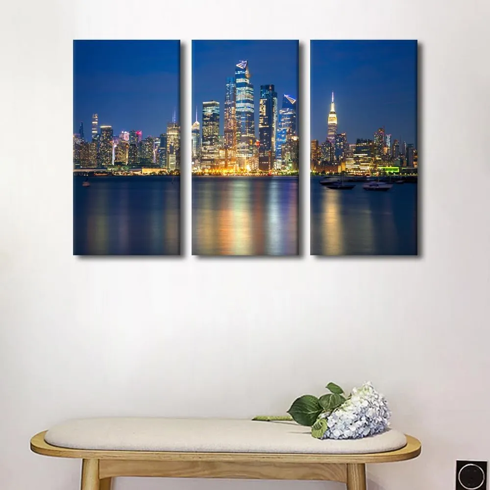 Manhattan Wall Art for Living Room Hudson Posters for Room Aesthetic Hudson City Reflection in Water Wall Decor for Bedroom Artwork Paintings Stretched and Framed Ready to Hang (42"Wx28"H)