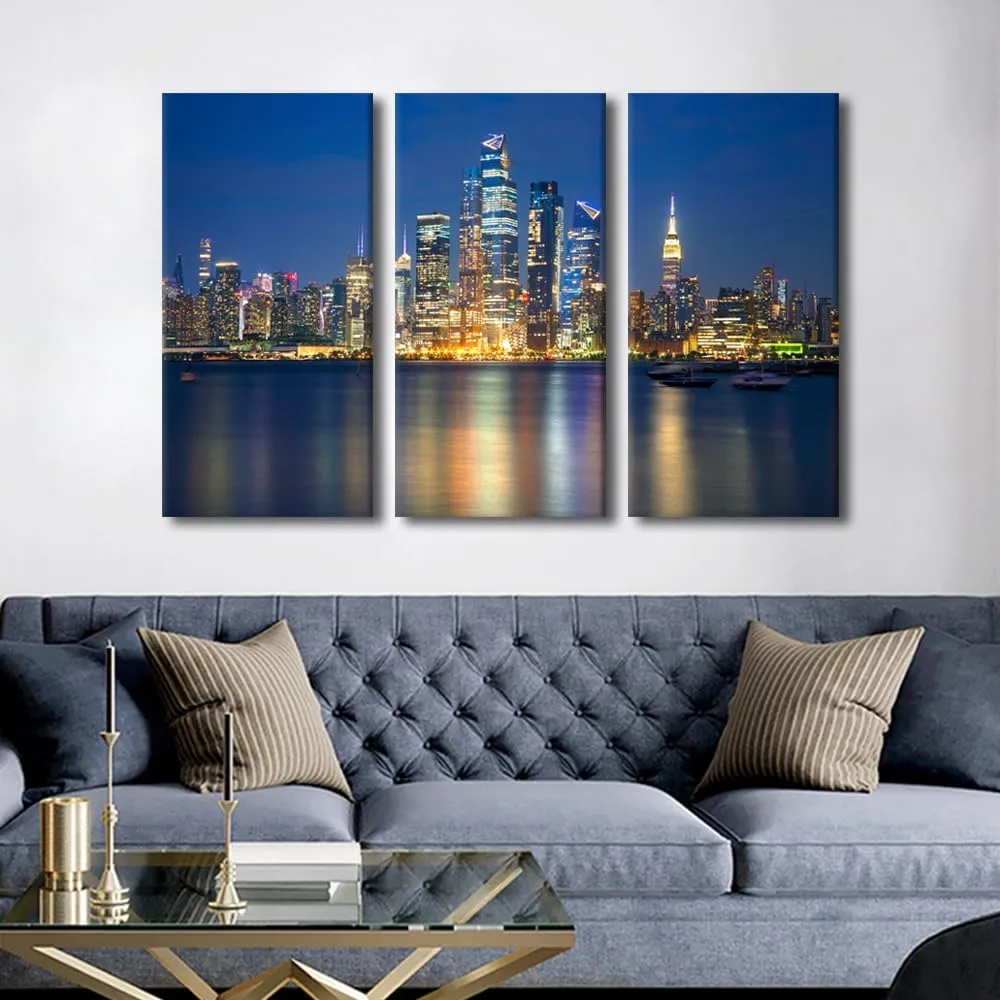 Manhattan Wall Art for Living Room Hudson Posters for Room Aesthetic Hudson City Reflection in Water Wall Decor for Bedroom Artwork Paintings Stretched and Framed Ready to Hang (42"Wx28"H)