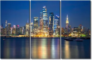 Manhattan Wall Art for Living Room Hudson Posters for Room Aesthetic Hudson City Reflection in Water Wall Decor for Bedroom Artwork Paintings Stretched and Framed Ready to Hang (42"Wx28"H)
