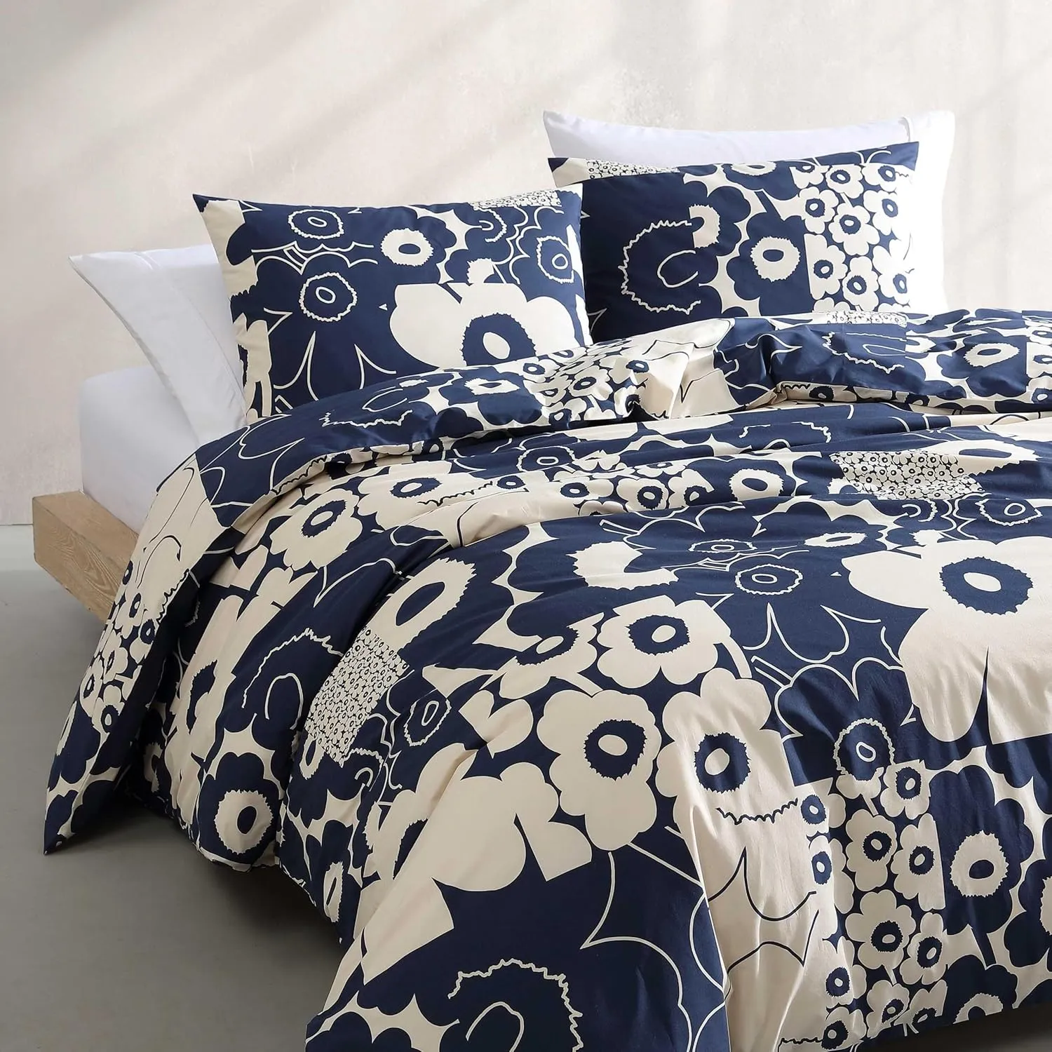 Marimekko - Full/Queen Duvet Cover Set, Premium Cotton Bedding with Matching Shams, Floral Home Decor (Unikko Kollaasi Blue, Full/Queen)