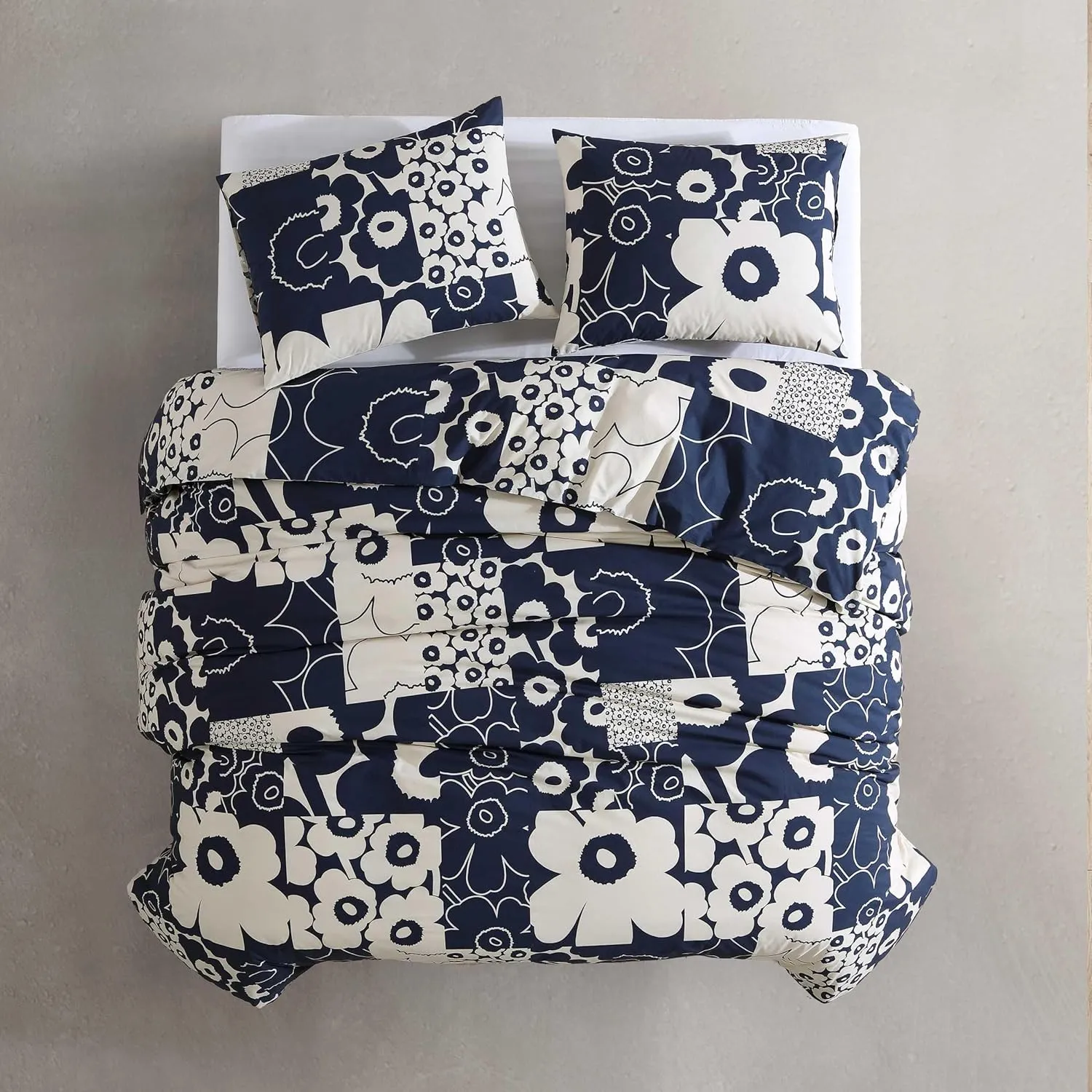Marimekko - Full/Queen Duvet Cover Set, Premium Cotton Bedding with Matching Shams, Floral Home Decor (Unikko Kollaasi Blue, Full/Queen)