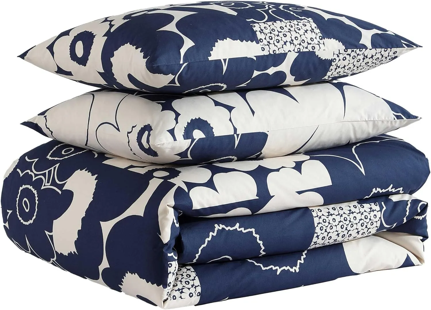 Marimekko - Full/Queen Duvet Cover Set, Premium Cotton Bedding with Matching Shams, Floral Home Decor (Unikko Kollaasi Blue, Full/Queen)