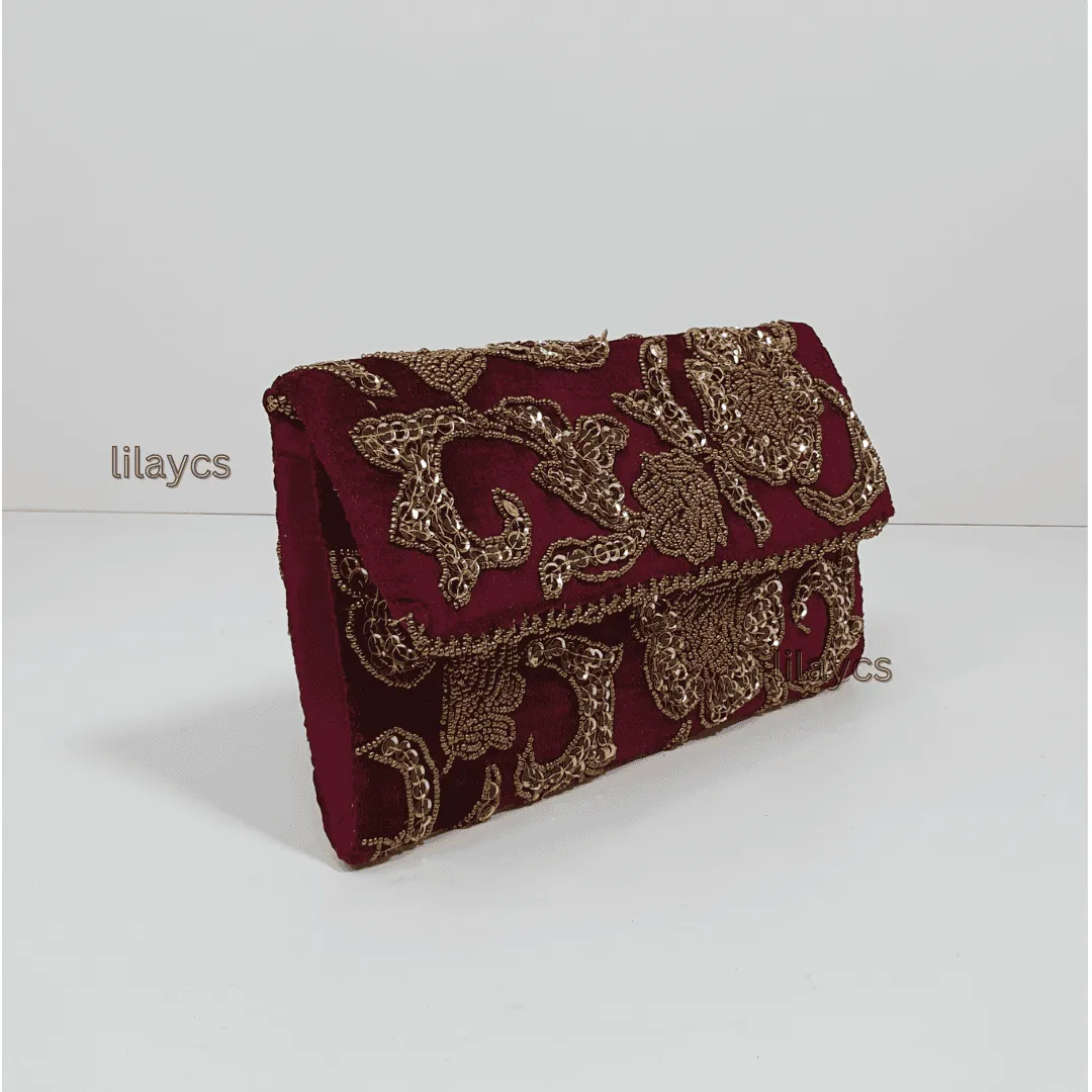 Maroon Gold Blossom Clutch