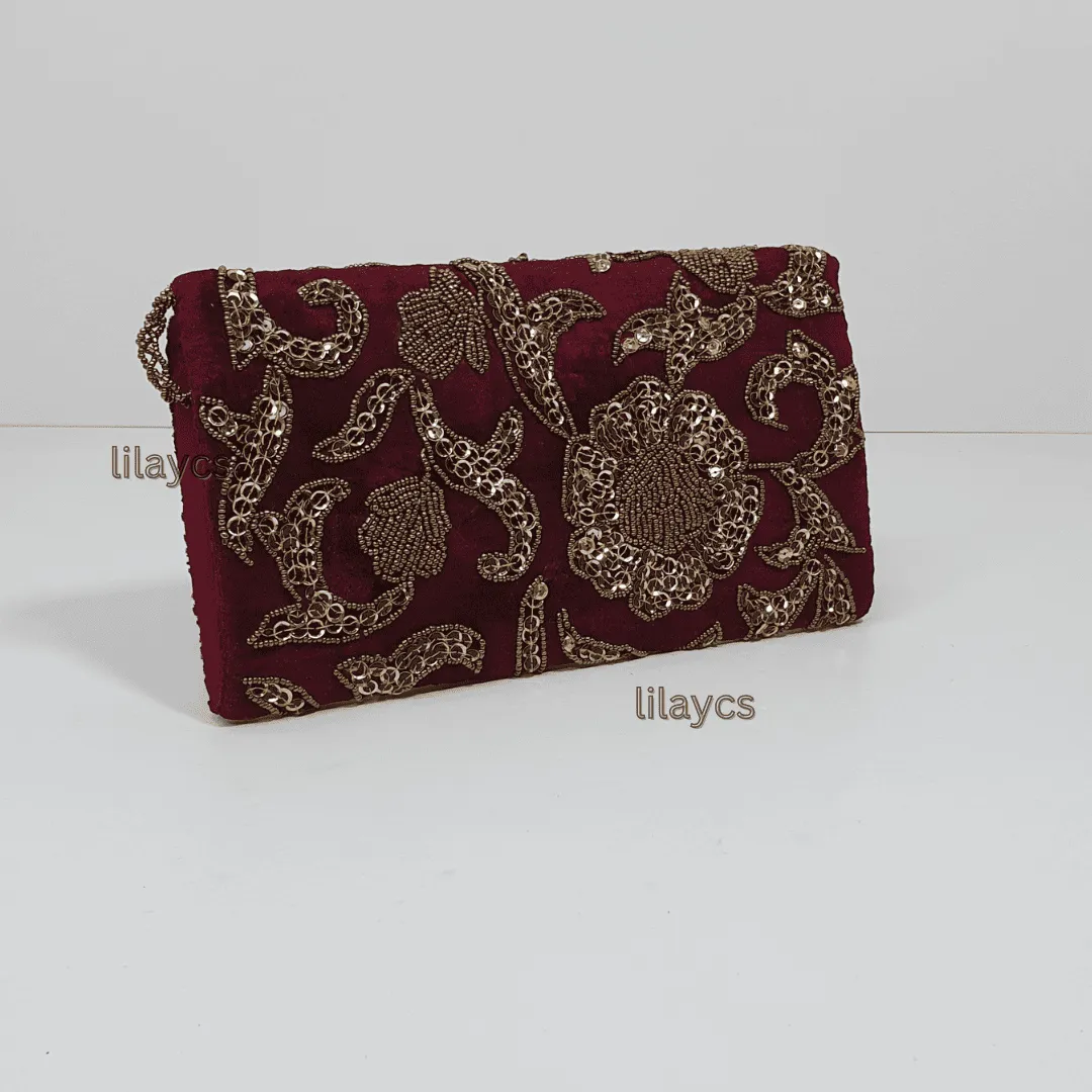 Maroon Gold Blossom Clutch