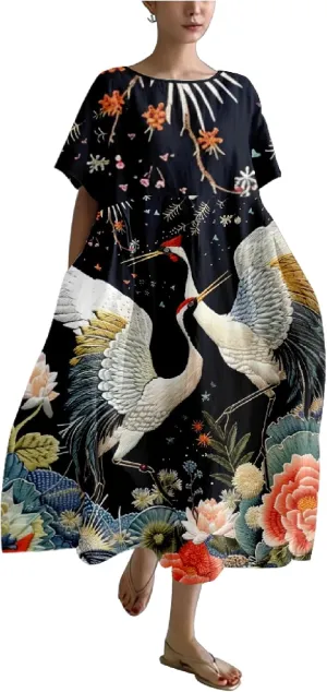 MARSVOVO Summer Dresses for Women 2024 Boho Plus Size Short Sleeve Loose Crew Neck Casual Beach Maxi Dresse for Women