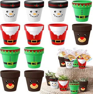 Maxcheck 3.15 Inch Christmas Clay Pot Set Christmas Santa Snowmen Elk Elf DIY Crafts Include Xmas Pot with Ribbon Bag Hemp Rope Card Set for Christmas Party Table Centerpieces Decoration(12 Set)