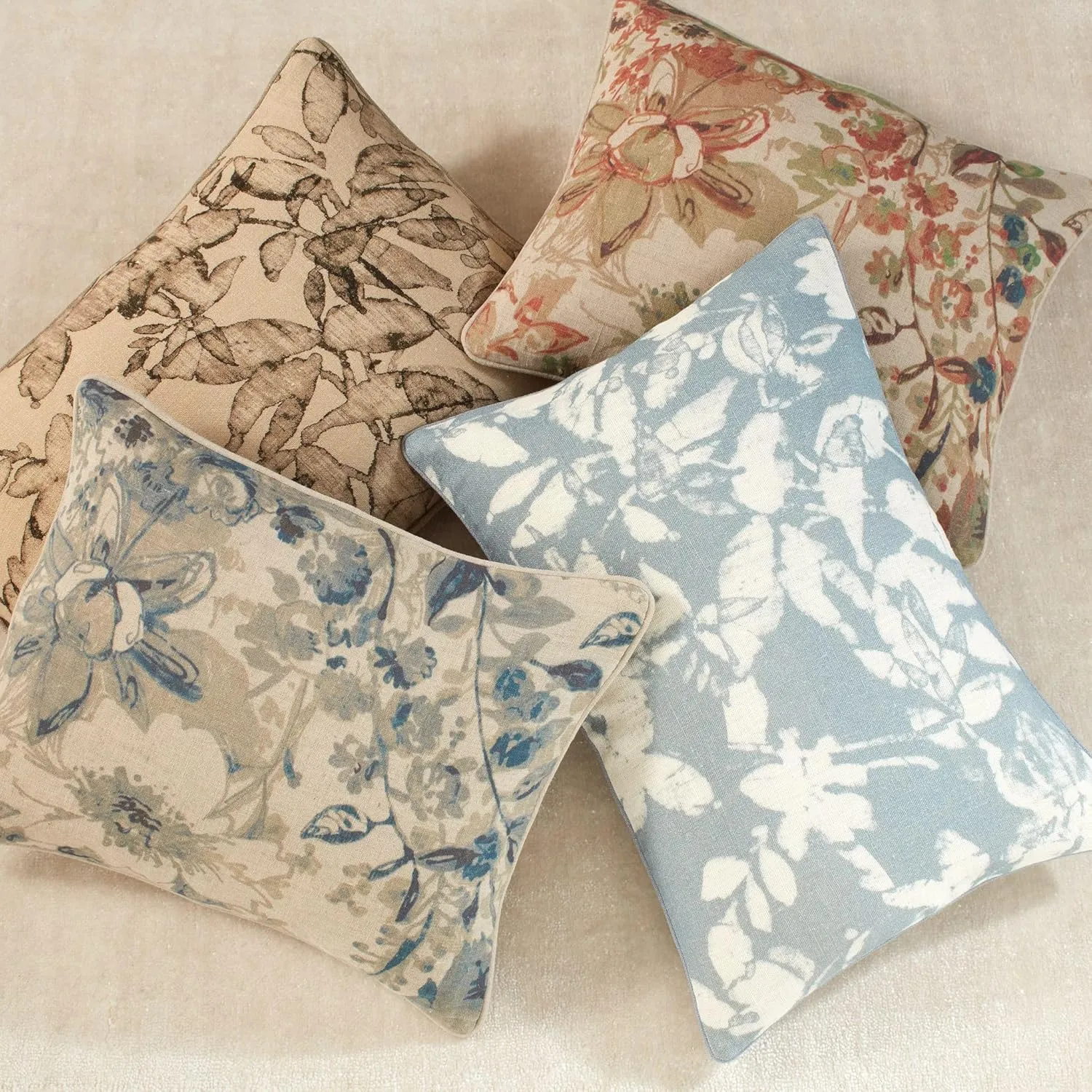 Meadow Natural Decorative Pillow Cover, 16" Lumbar Size, Multi Floral Pattern