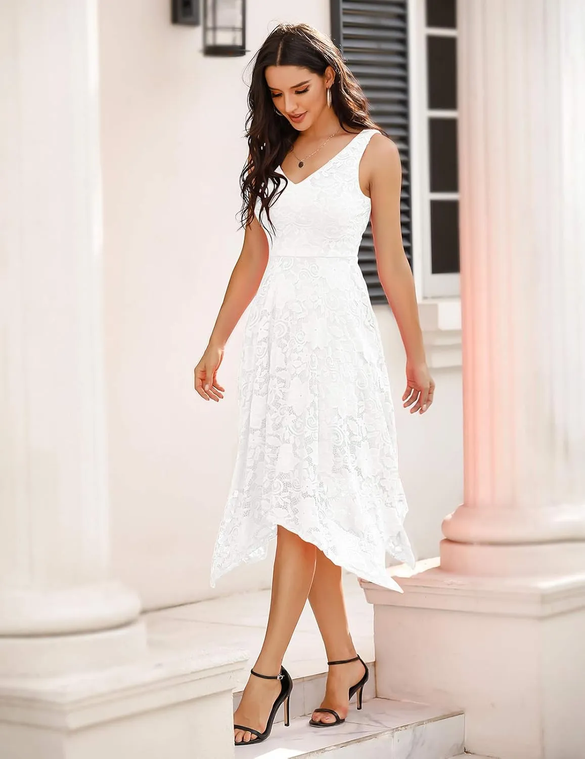 Meetjen Women's Lace Cocktail Party Dress 2025 Handkerchief Hem Bridesmaid Prom Formal Dresses for Wedding Guest
