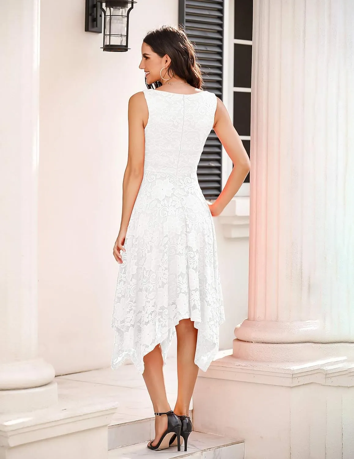 Meetjen Women's Lace Cocktail Party Dress 2025 Handkerchief Hem Bridesmaid Prom Formal Dresses for Wedding Guest