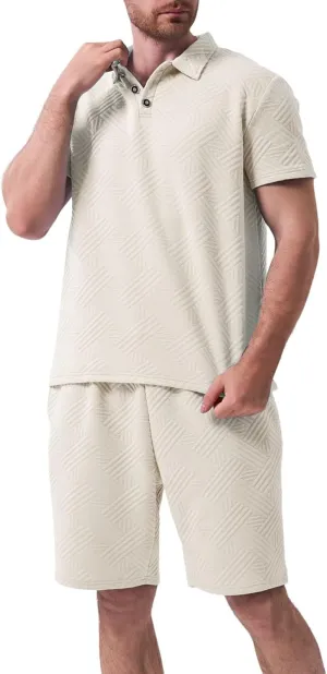 Men Summer Casual Short Sets Solid Color Short Sleeve Pocket Button Down Shirt Elastic Shorts 2 Piece Outfits Tracksuit