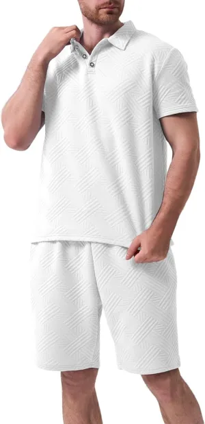 Men Summer Casual Short Sets Solid Color Short Sleeve Pocket Button Down Shirt Elastic Shorts 2 Piece Outfits Tracksuit