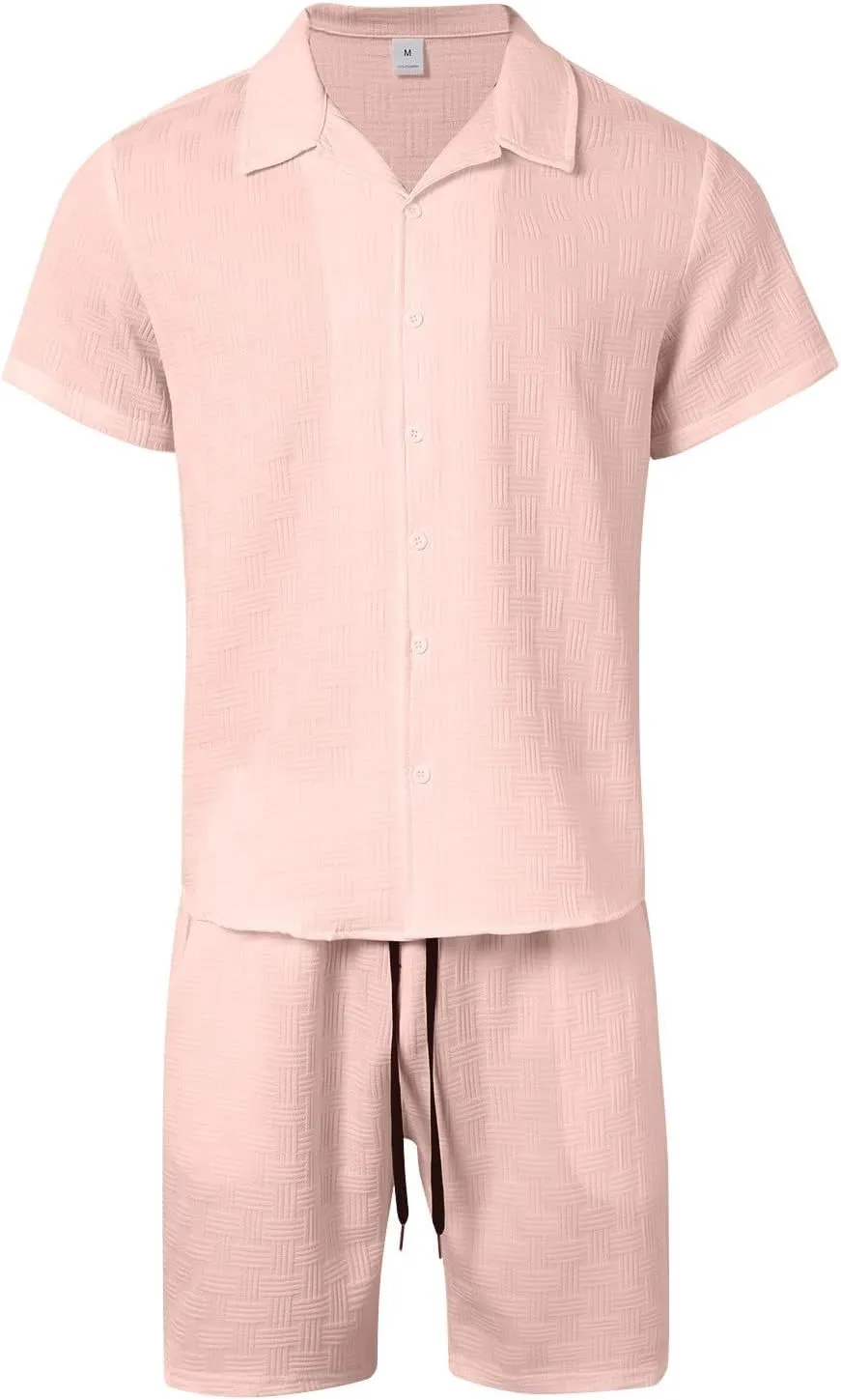 Men's 2 Piece Short Sets Summer Outfits Short Sleeve Solid Color Breathable Polo Shirt & Shorts Set Casual Beach Outfits