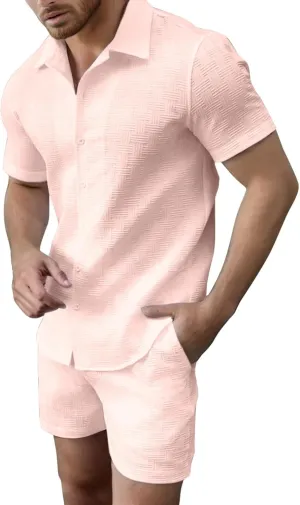 Men's 2 Piece Short Sets Summer Outfits Short Sleeve Solid Color Breathable Polo Shirt & Shorts Set Casual Beach Outfits