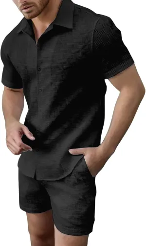 Men's 2 Piece Short Sets Summer Outfits Short Sleeve Solid Color Breathable Polo Shirt & Shorts Set Casual Beach Outfits