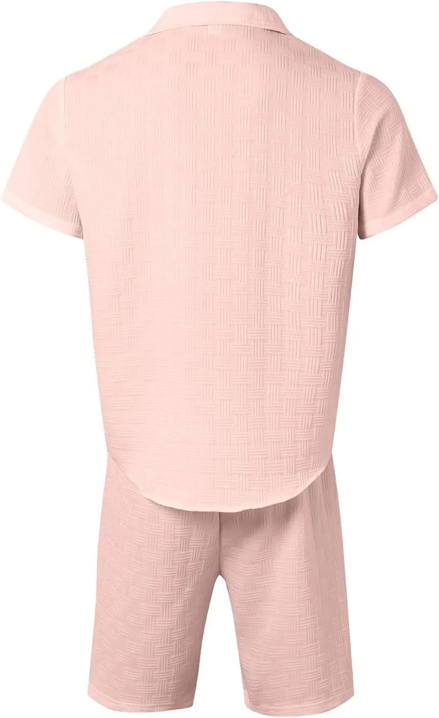Men's 2 Piece Short Sets Summer Outfits Short Sleeve Solid Color Breathable Polo Shirt & Shorts Set Casual Beach Outfits