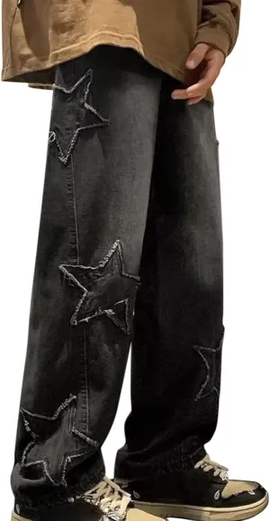 Men's Baggy Jeans Joggers Loose Fit Straight Leg Denim Pants Vintage Relaxed Streetwear Wide Leg Trousers