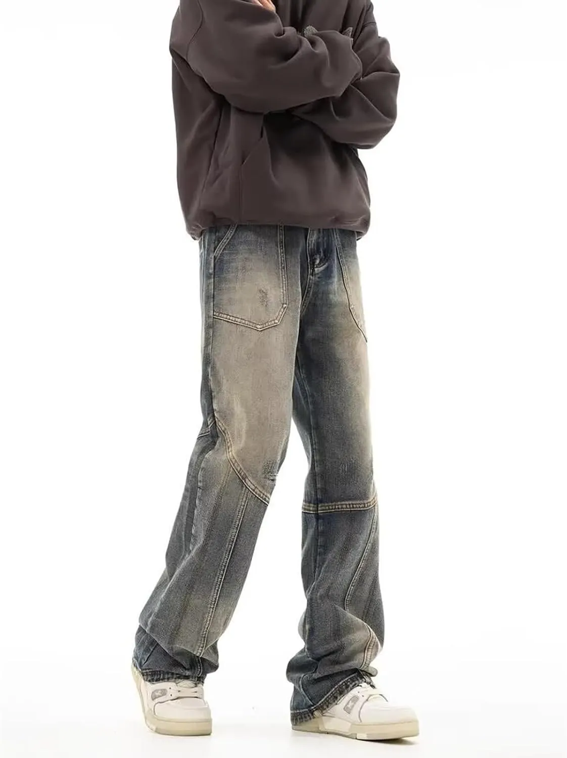 Men's Baggy Jeans Joggers Loose Fit Straight Leg Denim Pants Vintage Relaxed Streetwear Wide Leg Trousers