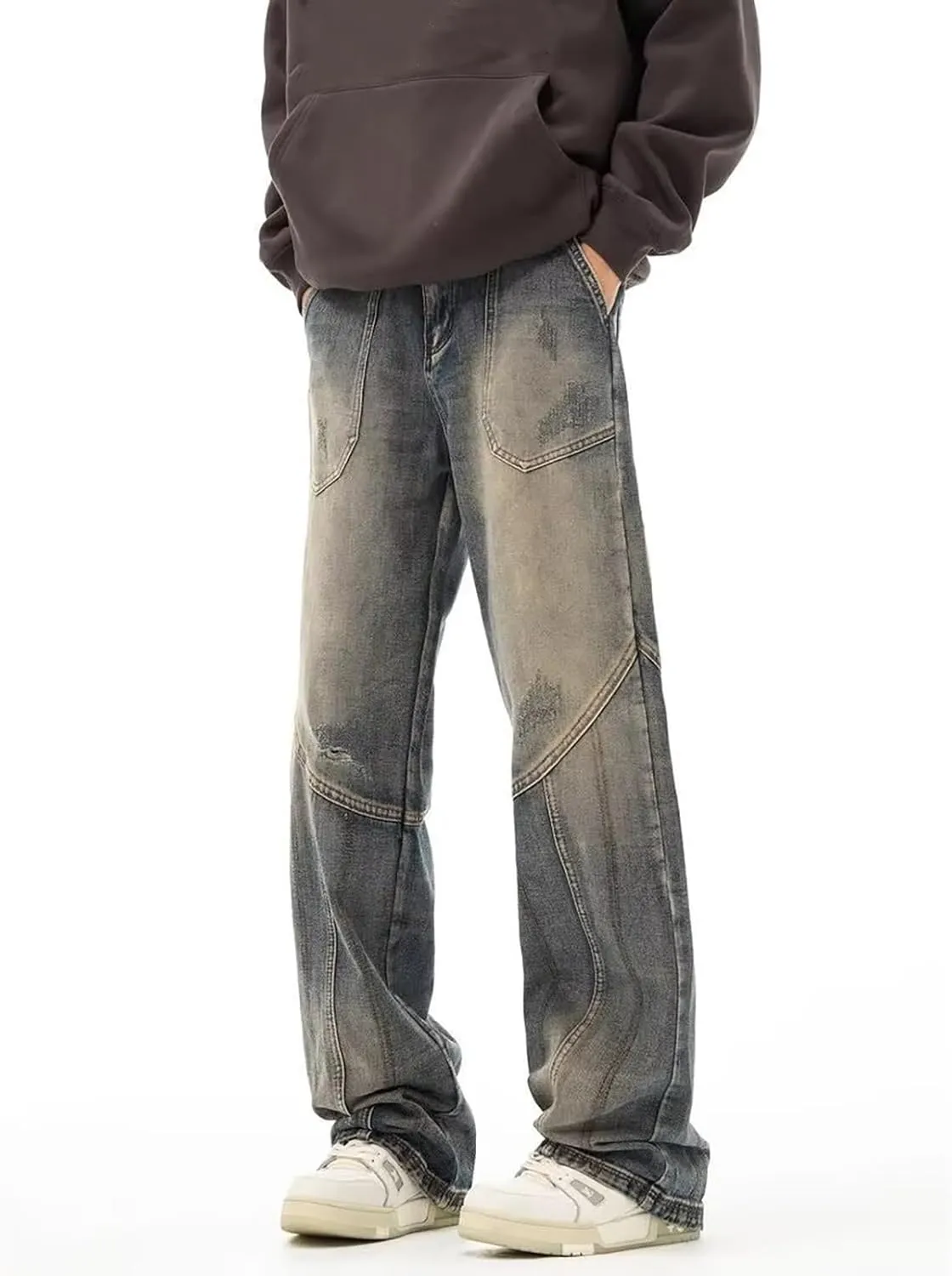 Men's Baggy Jeans Joggers Loose Fit Straight Leg Denim Pants Vintage Relaxed Streetwear Wide Leg Trousers