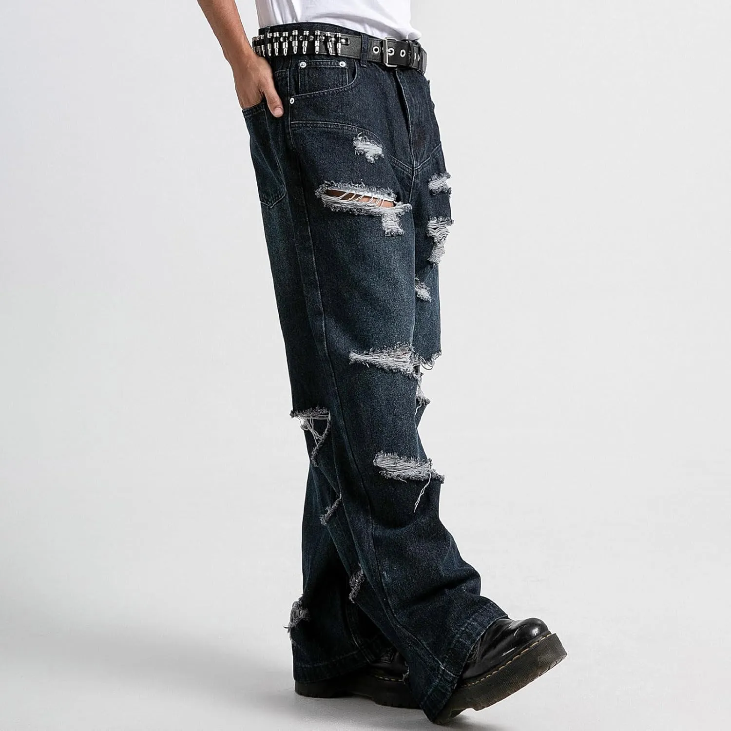 Mens Baggy Jeans Vintage Ripped Denim Pants Y2K Distressed Wide Leg Jeans Streetwear