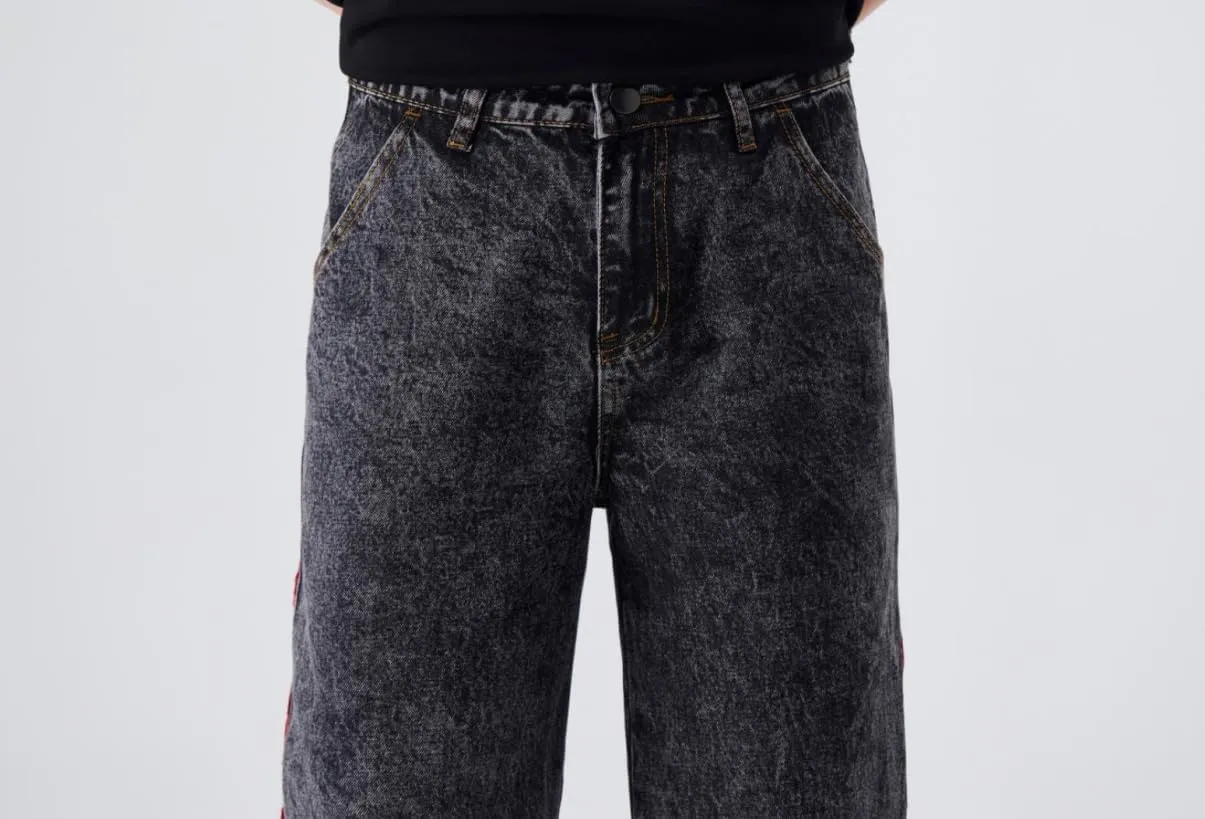 Men's Baggy Jeans Y2K Vintage Distressed Ripped Wide Leg Denim Pants Hip Hop Casual Loose Fit Streetwear Trousers