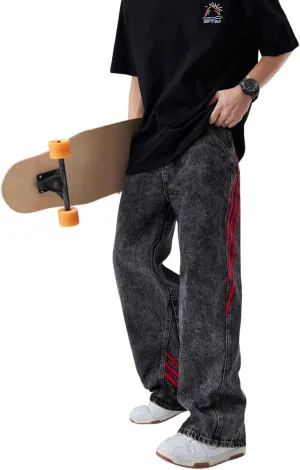 Men's Baggy Jeans Y2K Vintage Distressed Ripped Wide Leg Denim Pants Hip Hop Casual Loose Fit Streetwear Trousers