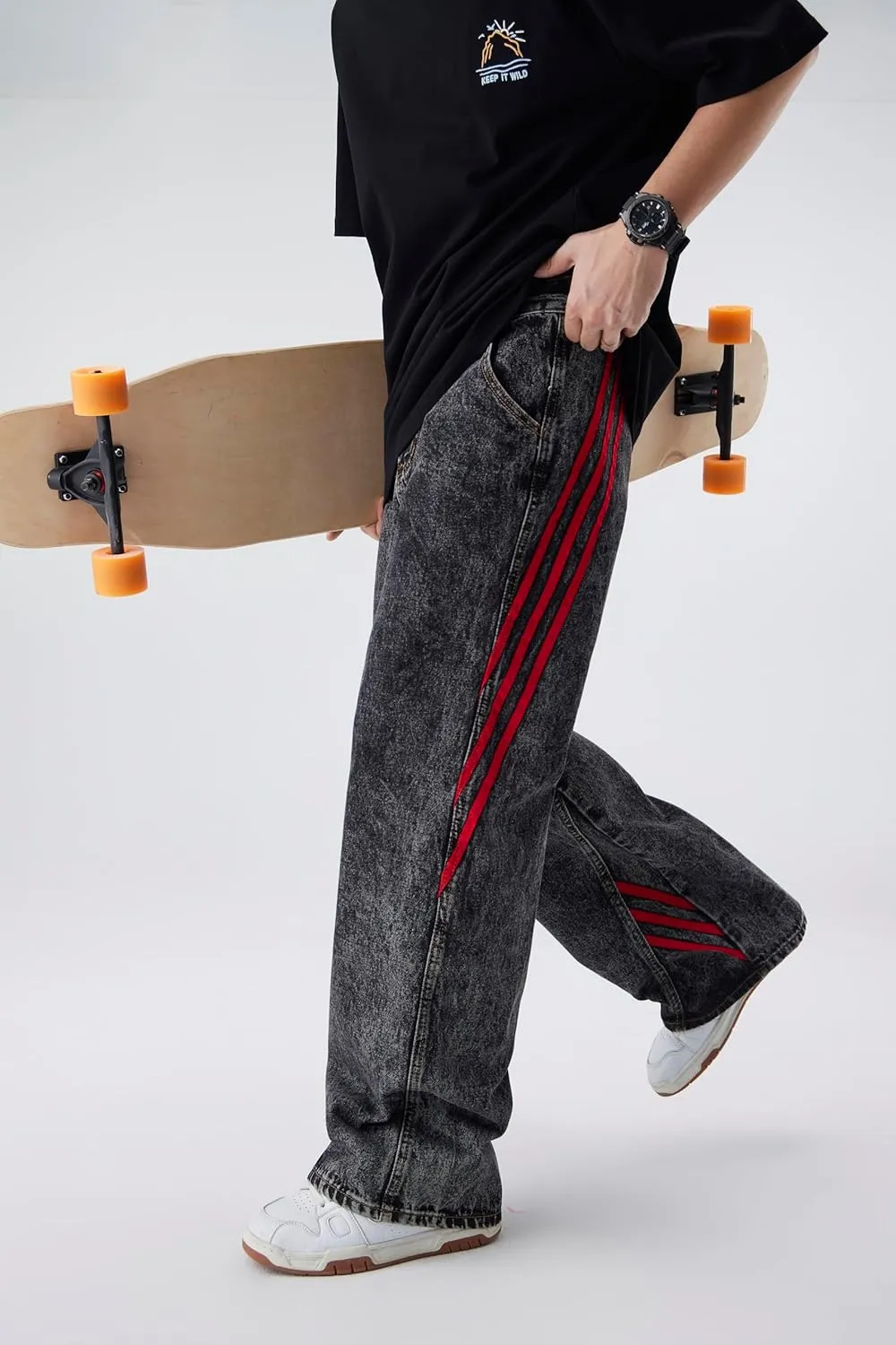 Men's Baggy Jeans Y2K Vintage Distressed Ripped Wide Leg Denim Pants Hip Hop Casual Loose Fit Streetwear Trousers
