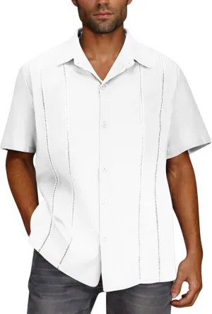 Men's Beach Hippie T-Shirts Summer Fashion Solid Color Lapel Short Sleeve Tops Plus Size Loose Fit Vacation Blouse