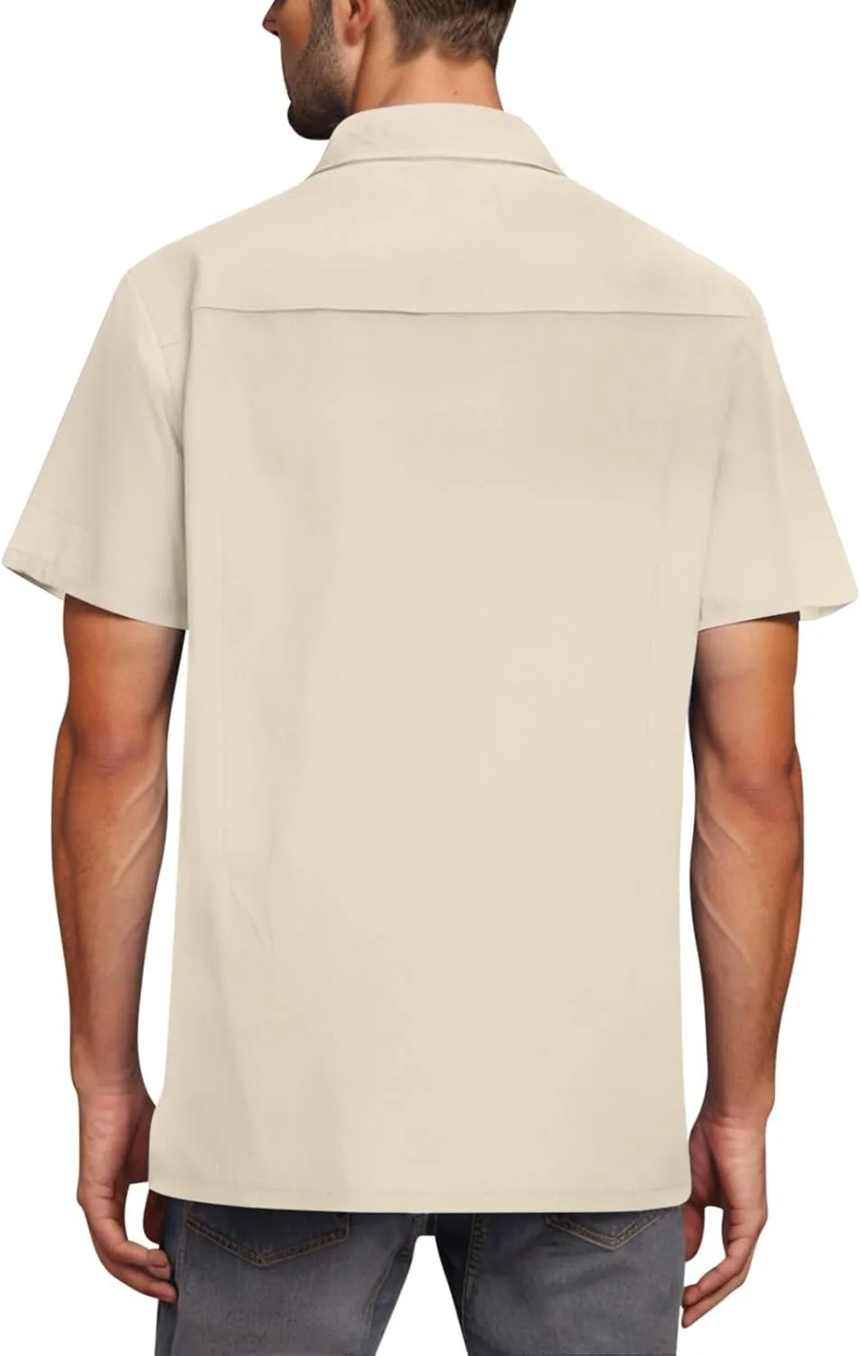 Men's Beach Hippie T-Shirts Summer Fashion Solid Color Lapel Short Sleeve Tops Plus Size Loose Fit Vacation Blouse