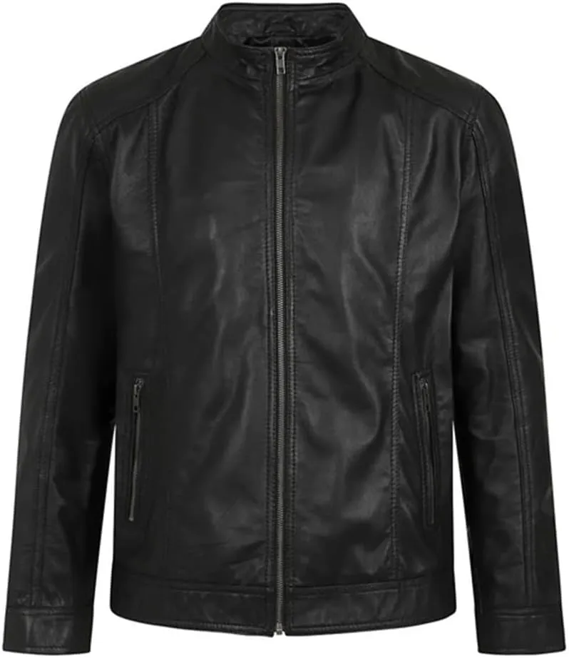 Men's Black Leather Zip-Up Jacket, Biker Style | Moto Racer Men's Black leather jacket