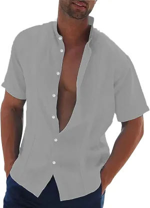 Men's Button Down Shirts Short Sleeve Casual Casual Cotton Summer Beach Wedding Shirts with Pocket Mens Fashion