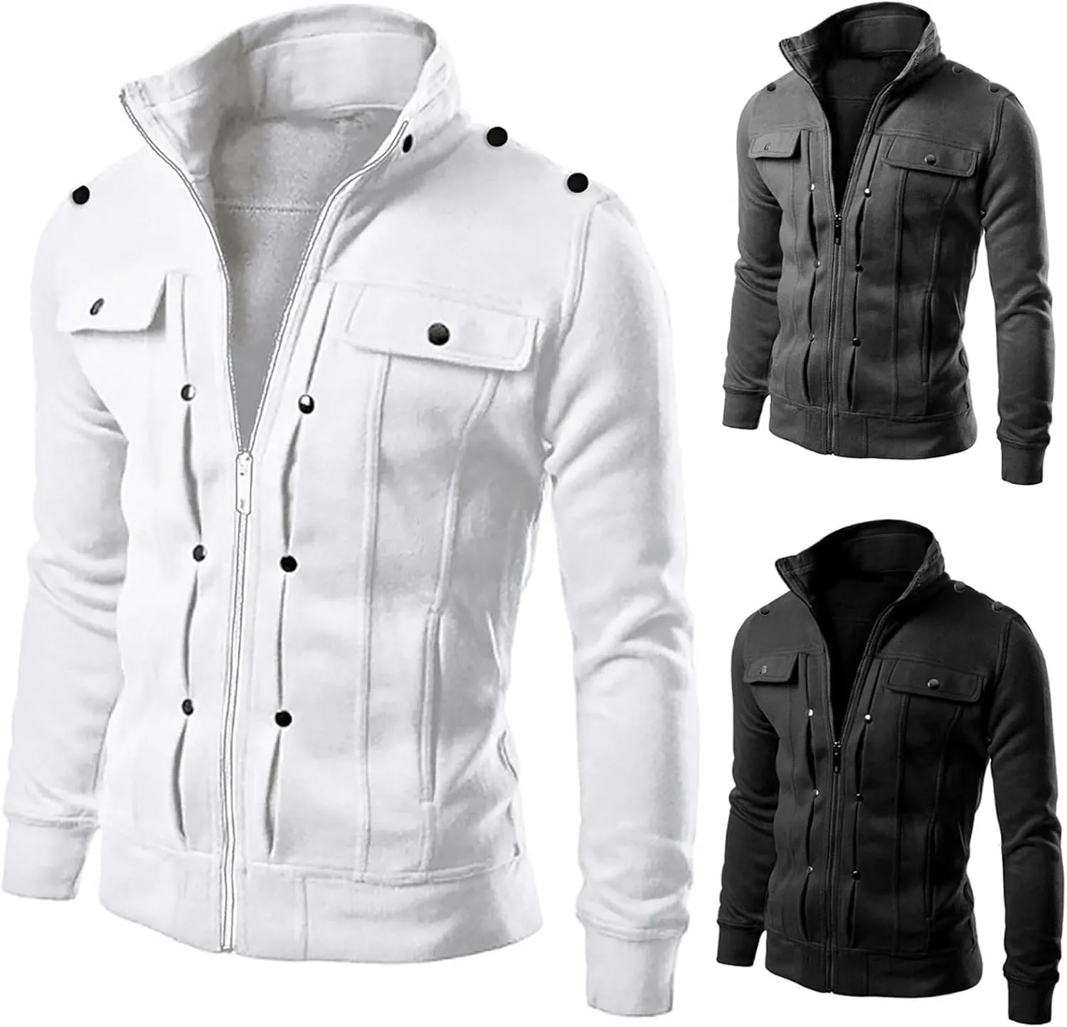 Men's Button Fly Zipper Hoodie Fashion Stand Collar Lightweight Long Sleeve SweatShirt Slim Fit Jackets with Pocket