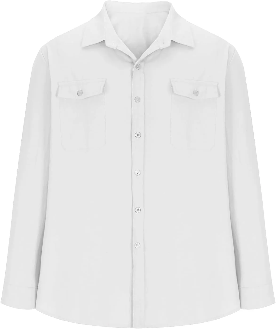 Mens Casual Solid Color Long Sleeve Shirts Cotton Linen Lapel Shirt with Pockets Casual Lightweight Button Down Tops