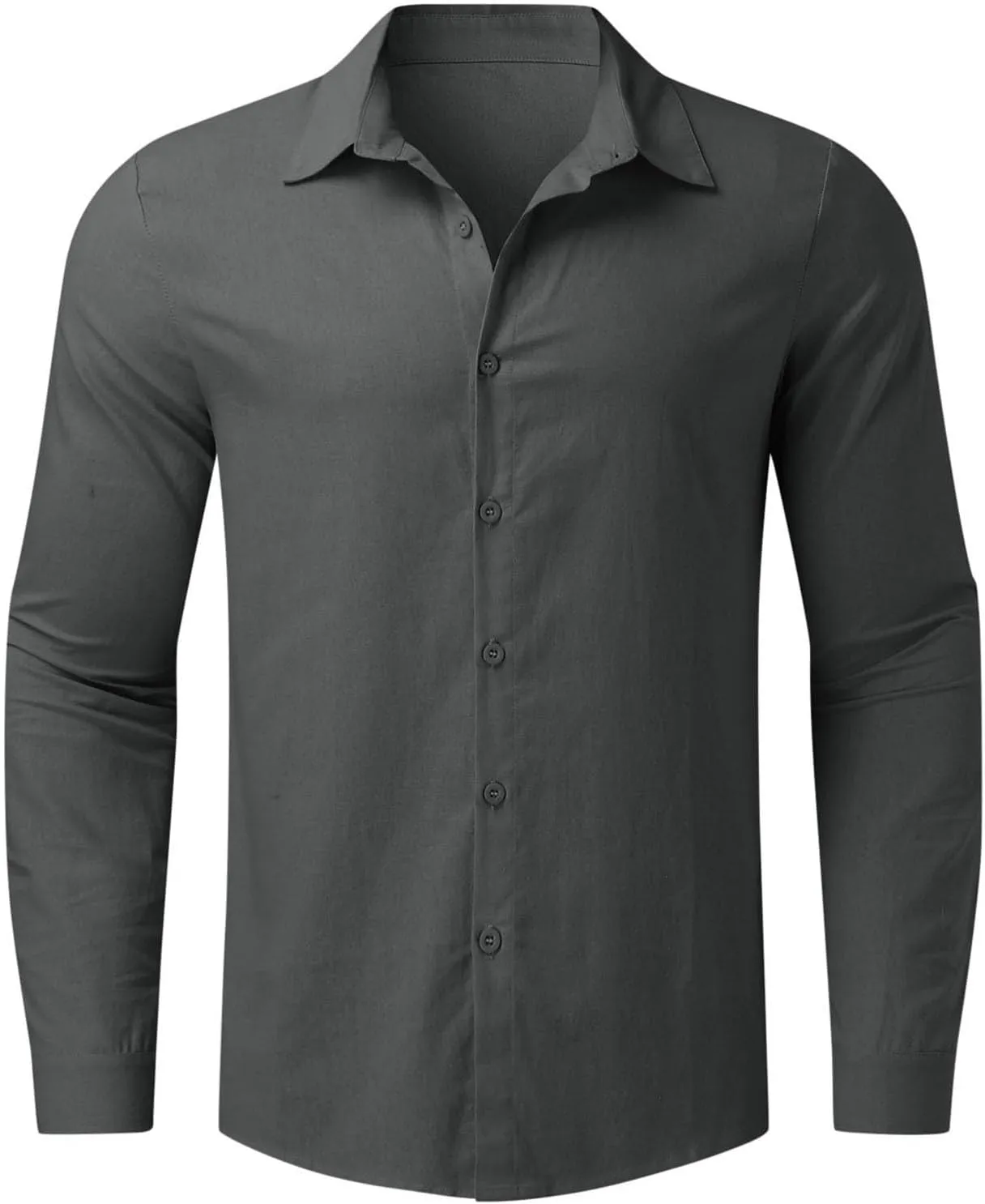 Men's Cotton Linen Shirt Long Sleeve Button Down Solid Color Shirts Lightweight Breathable Spring and Summer T Shirt