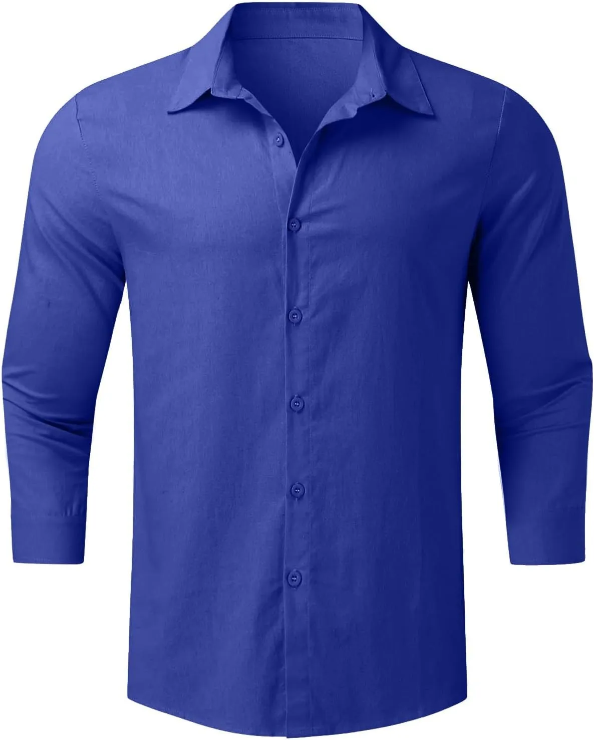 Men's Cotton Linen Shirt Long Sleeve Button Down Solid Color Shirts Lightweight Breathable Spring and Summer T Shirt