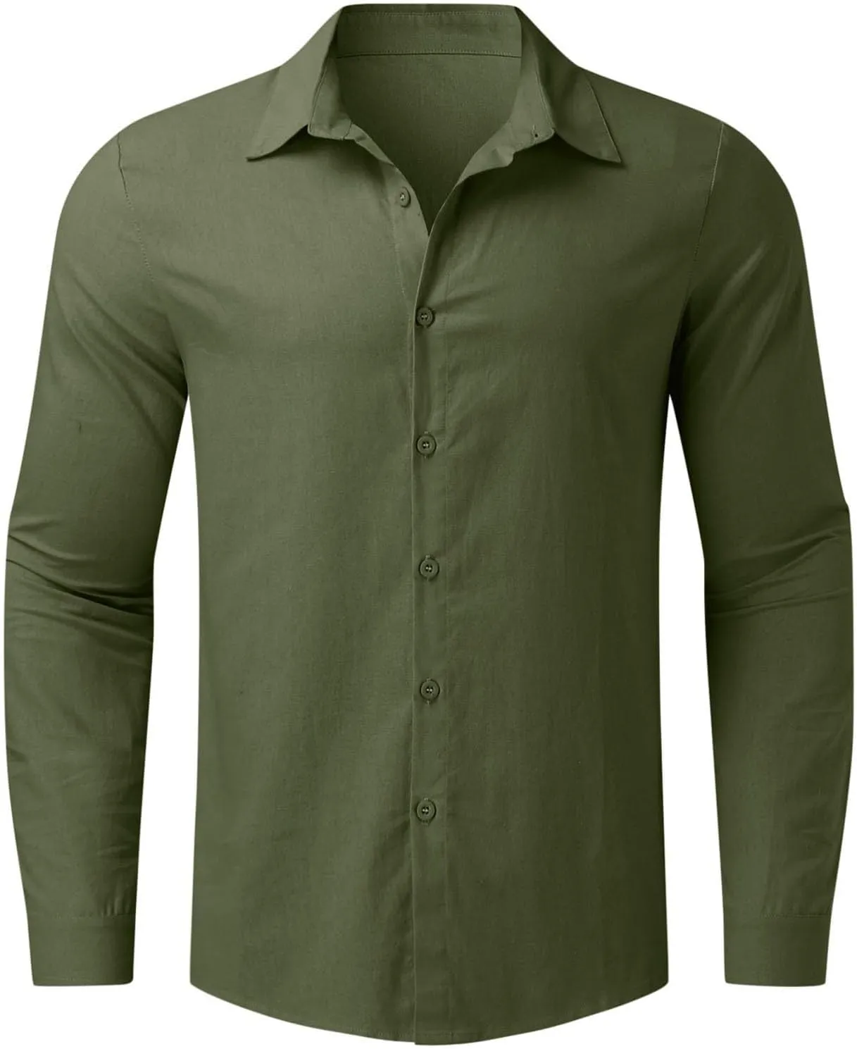 Men's Cotton Linen Shirt Long Sleeve Button Down Solid Color Shirts Lightweight Breathable Spring and Summer T Shirt