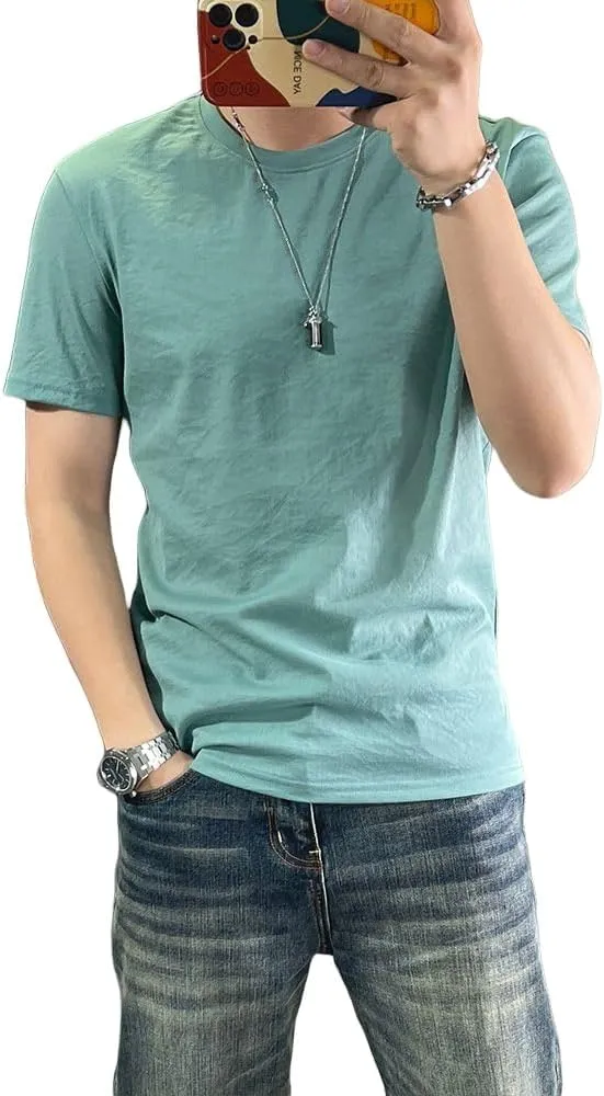 Men's Cotton Linen Solid Color Round Neck Short Sleeve T-Shirt for Work Casual Settings and Weekend Relaxed Tops Collection