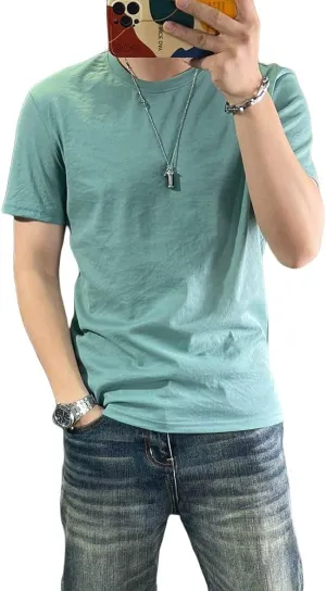 Men's Cotton Linen Solid Color Round Neck Short Sleeve T-Shirt for Work Casual Settings and Weekend Relaxed Tops Collection